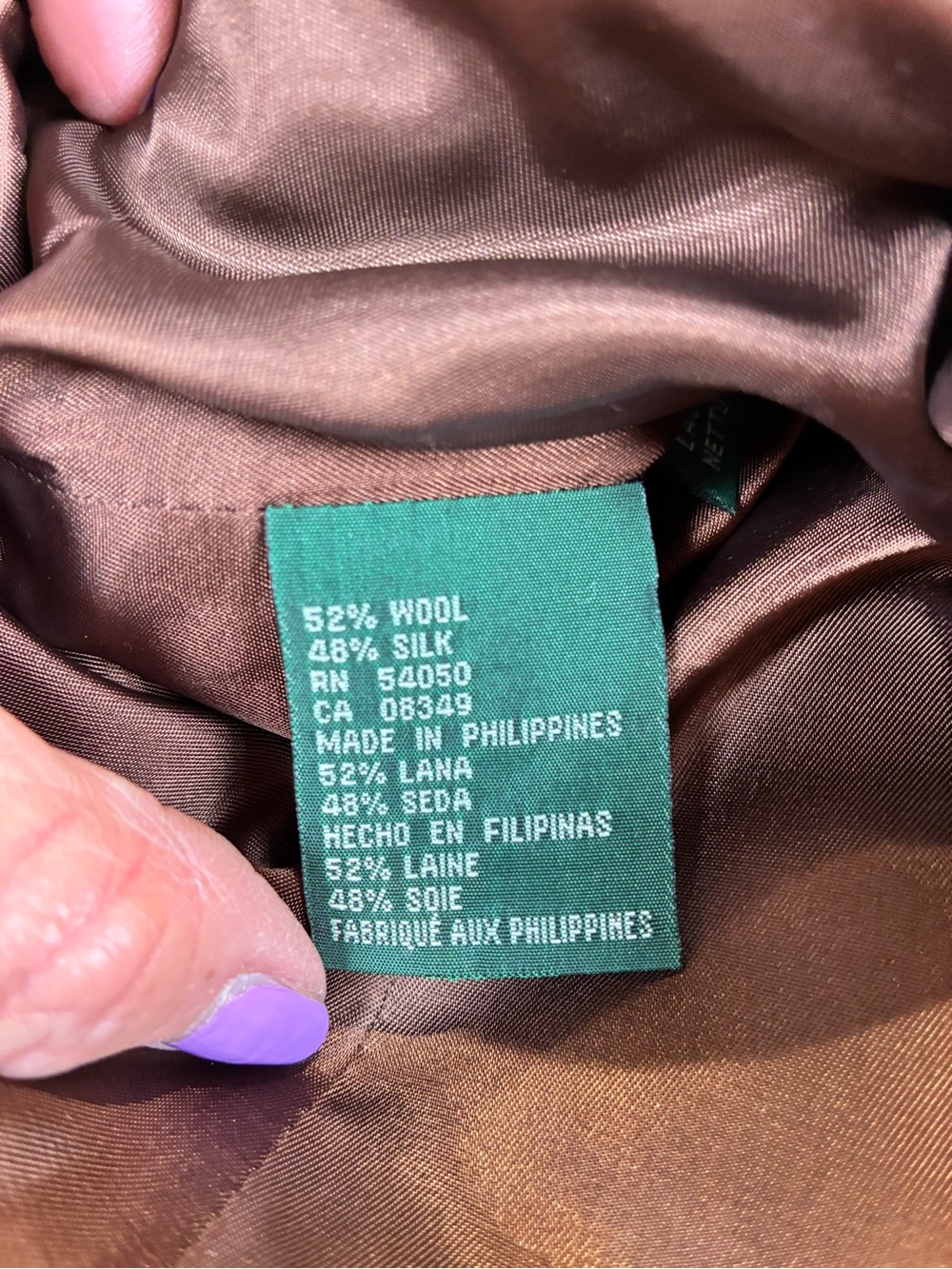 Ralph Lauren Brown Herringbone Wool Blend Riding Jacket, Size 14 - Picture 6 of 8